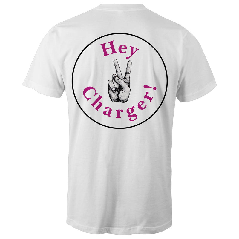 Hey Charger Mens T-Shirt (Logo on Back)
