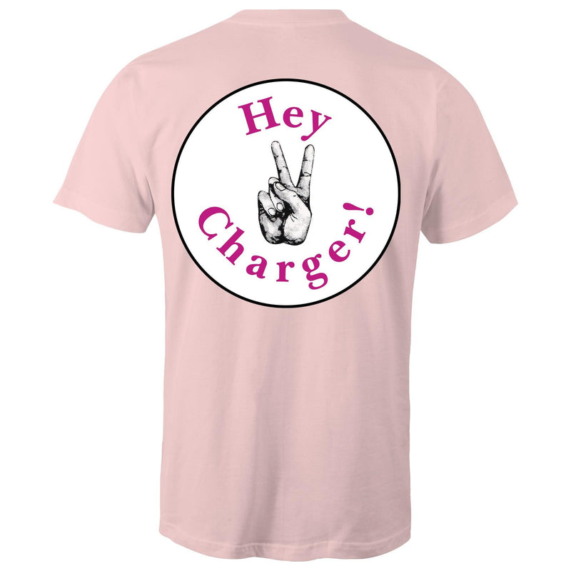 Hey Charger Mens T-Shirt (Logo on Back)