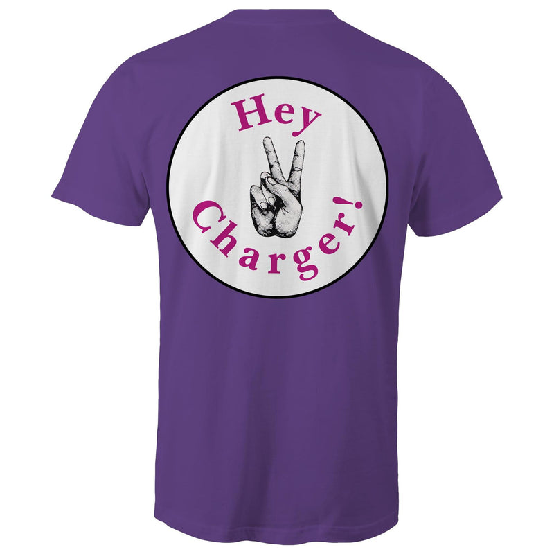 Hey Charger Mens T-Shirt (Logo on Back)