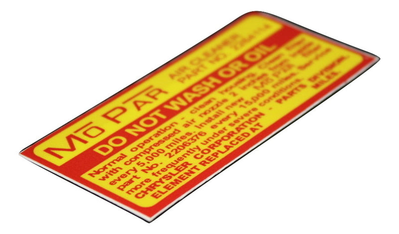 DO Not Wash Air Cleaner Decal - RV1 - SV1 - Decals