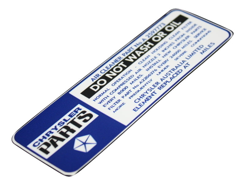 DO Not Wash Air Cleaner Decal Dark Blue Early - VE/VF - Decals