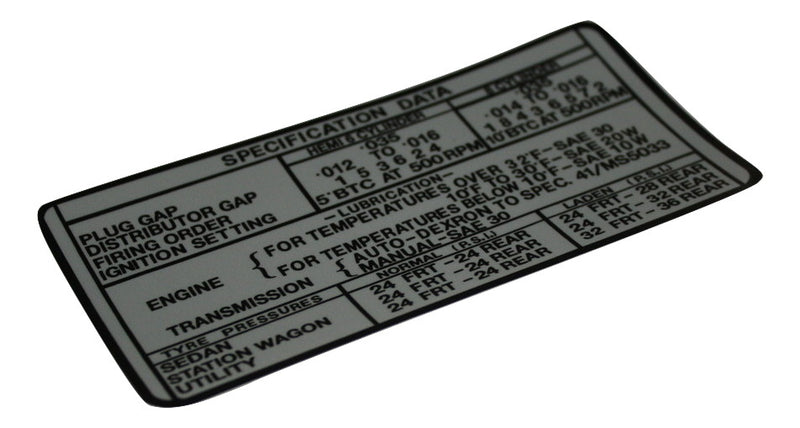 VG Valiant Specification Data Decal (Late) - Decals
