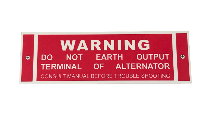 Alternator Warning Plate RV1