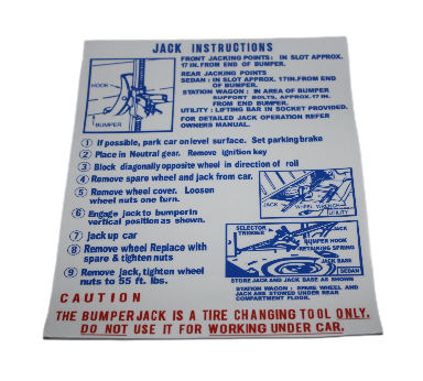 Jack Instructions Decal : RV1-VG Valiant