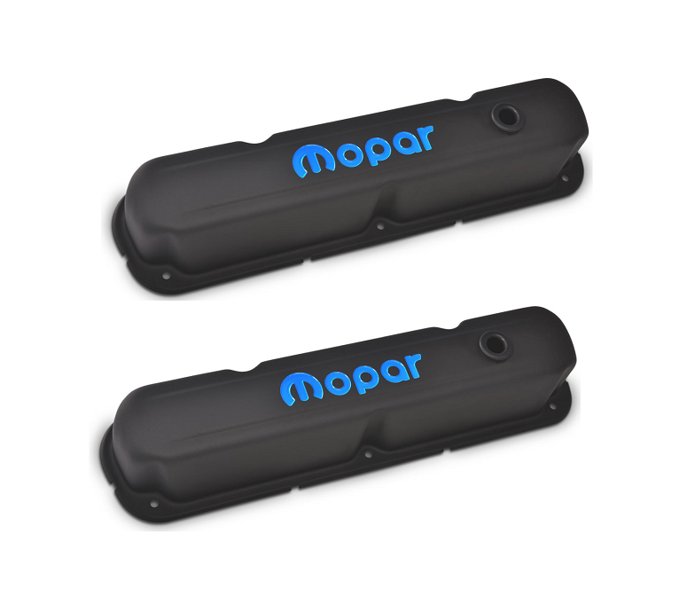 Mopar Performance Stamped Steel Black/Blue logo Valve Covers : Smallblock