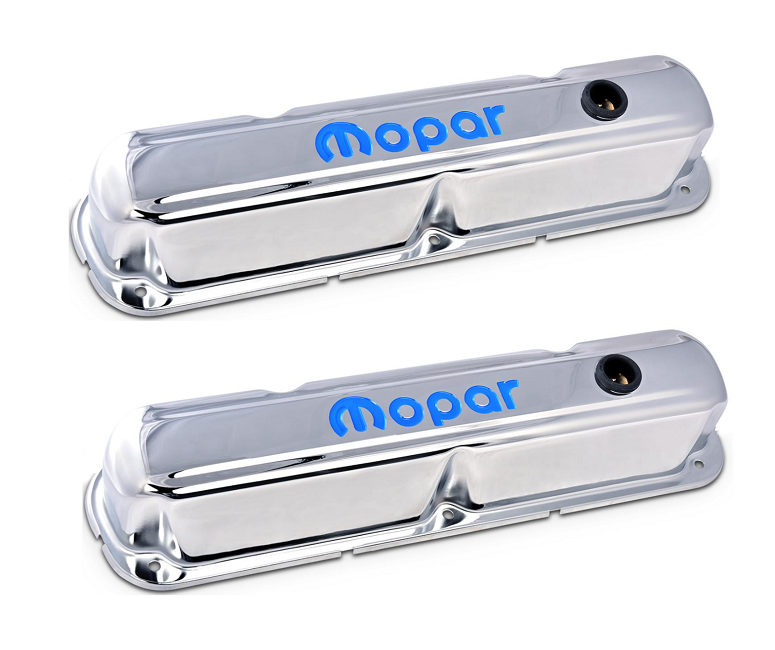 Mopar Performance Stamped Steel Chrome/Blue Logo Valve Covers : Smallblock