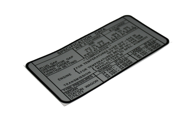 Valiant Specification Data Decal : VG (Early)